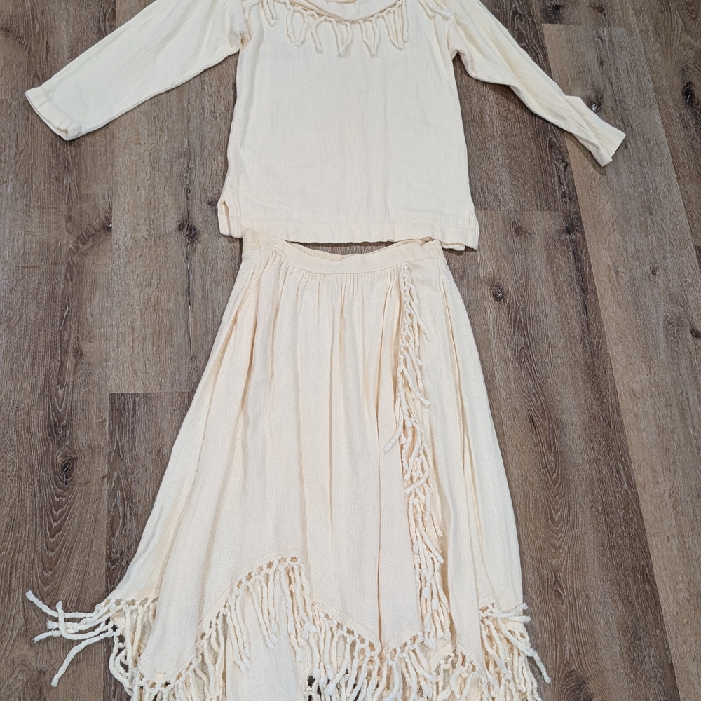 Hanes Cream Maxi Skirt Set with Fringe